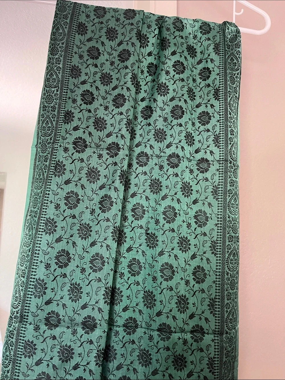 NWOT Silk India Teal Wrap Scarf Flowy  with Fringe